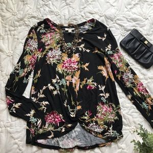 Style &Co. Cute Black Floral Long-Sleeve Shirt